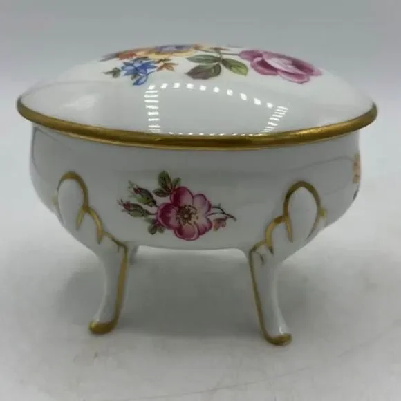 Trinket Jewelry Box Vintage Footed Floral Flowers East Germany - Picture 3 of 8